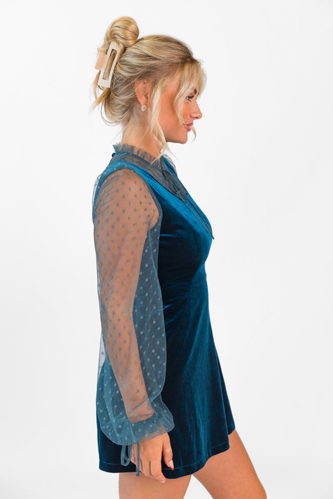 Into The Blue Velvet and Swiss Dot Romper  FINAL SALE-Sunny Prom