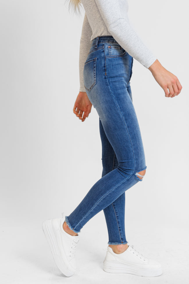 Chelsie Medium Wash Busted Knee Tall Skinny Jeans FINAL SALE-Sunny Prom