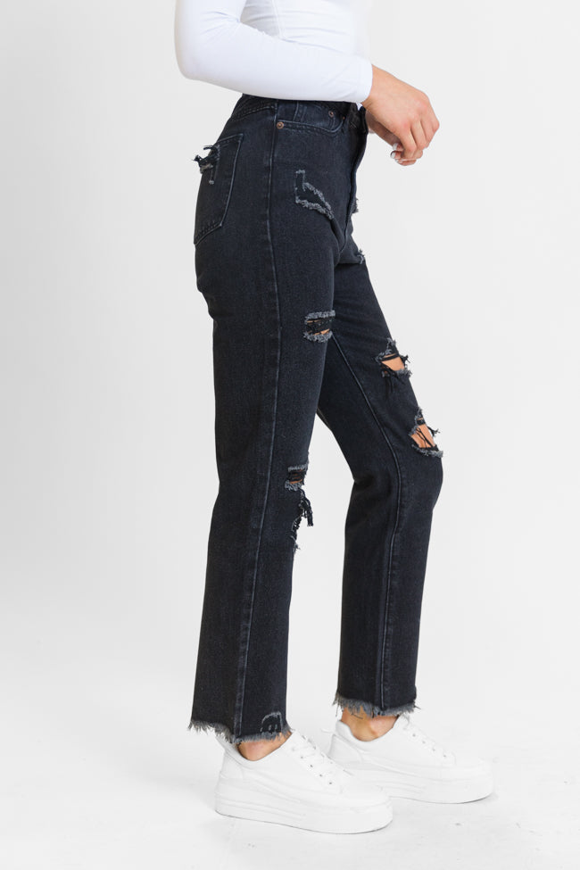 Megan Black Wash Distressed Straight Leg Tall Mom Jeans FINAL SALE-Sunny Prom