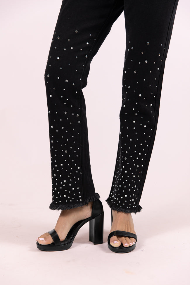LaDonna Black Rhinestone Detail Jeans FINAL SALE-Sunny Prom