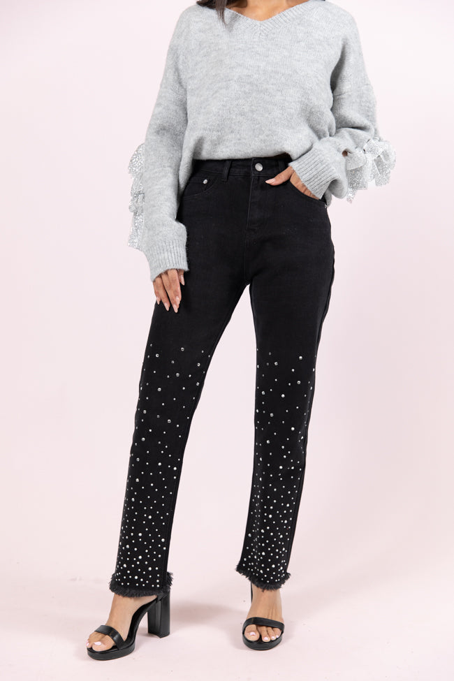 LaDonna Black Rhinestone Detail Jeans FINAL SALE-Sunny Prom