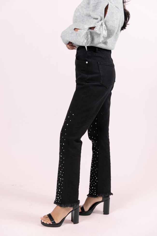 LaDonna Black Rhinestone Detail Jeans FINAL SALE-Sunny Prom