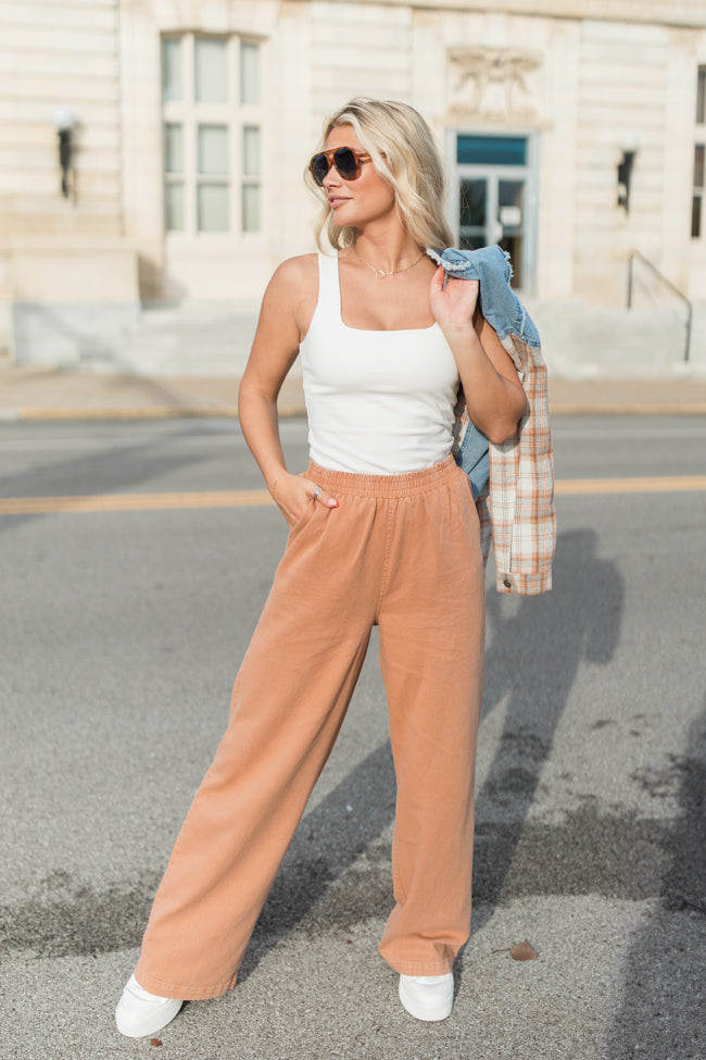 Something Worth Saving Chocolate Acid Wash Pull On Cotton Pants FINAL SALE-Sunny Prom