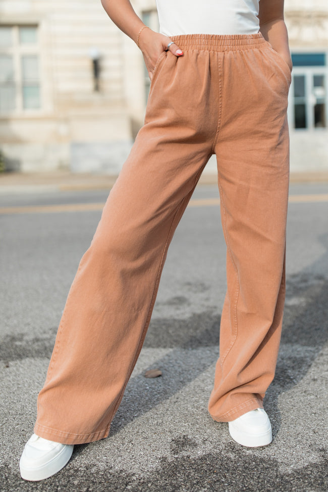 Something Worth Saving Chocolate Acid Wash Pull On Cotton Pants FINAL SALE-Sunny Prom