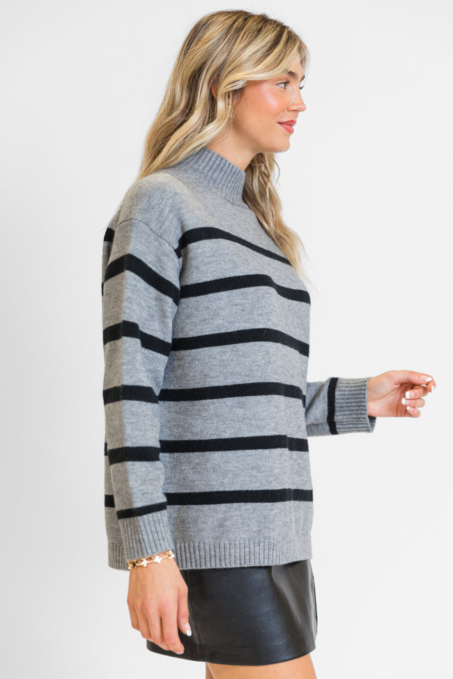 Where I'm Going Charcoal Oversized Stripe Turtleneck Sweater FINAL SALE-Sunny Prom