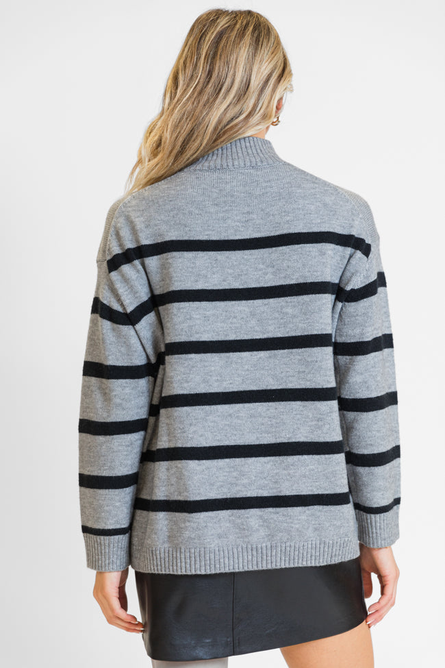 Where I'm Going Charcoal Oversized Stripe Turtleneck Sweater FINAL SALE-Sunny Prom