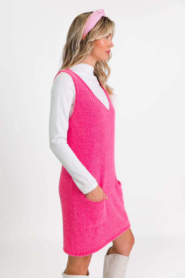 Keep Track Hot Pink Pocket Front Tank Sweater Dress FINAL SALE-Sunny Prom