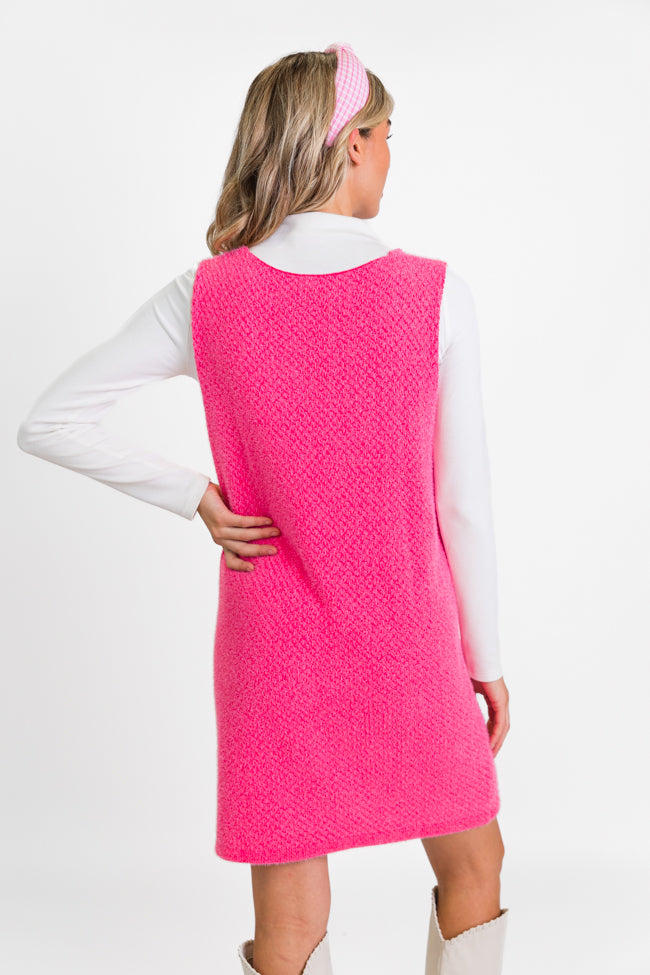 Keep Track Hot Pink Pocket Front Tank Sweater Dress FINAL SALE-Sunny Prom