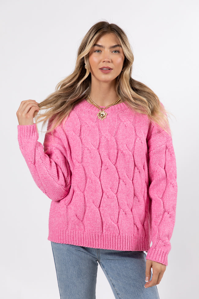 Steer Me Right Pink Oversized Cable Knit Sweater FINAL SALE-Sunny Prom