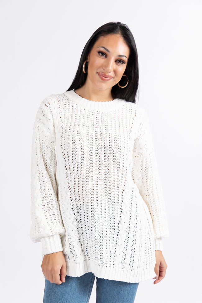 Wide Open Spaces Ivory Oversized Chenille Crew Neck Sweater FINAL SALE-Sunny Prom