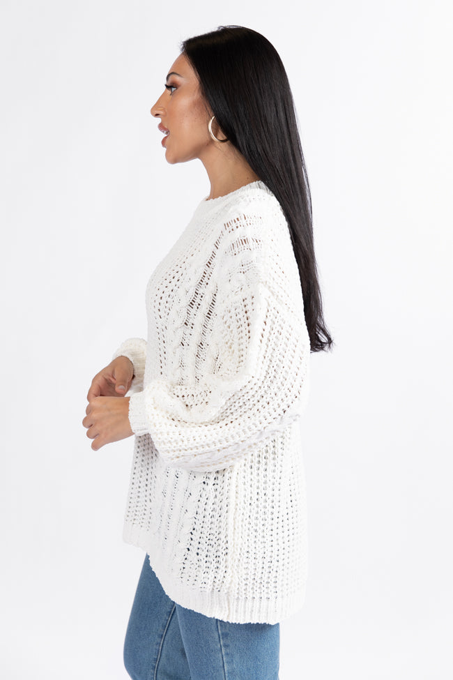 Wide Open Spaces Ivory Oversized Chenille Crew Neck Sweater FINAL SALE-Sunny Prom
