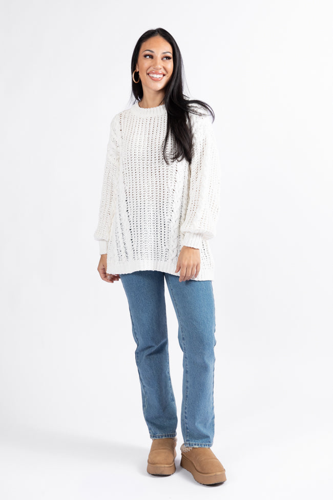 Wide Open Spaces Ivory Oversized Chenille Crew Neck Sweater FINAL SALE-Sunny Prom