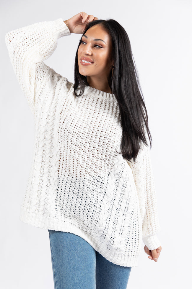 Wide Open Spaces Ivory Oversized Chenille Crew Neck Sweater FINAL SALE-Sunny Prom