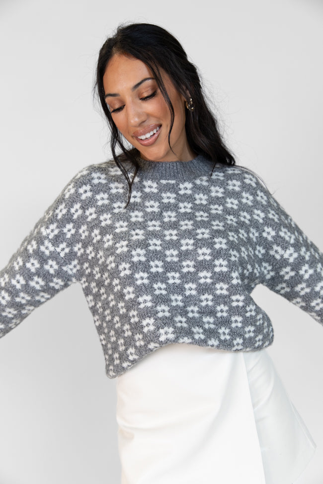 Gonna Go Far Grey Flower Print Sweater FINAL SALE-Sunny Prom