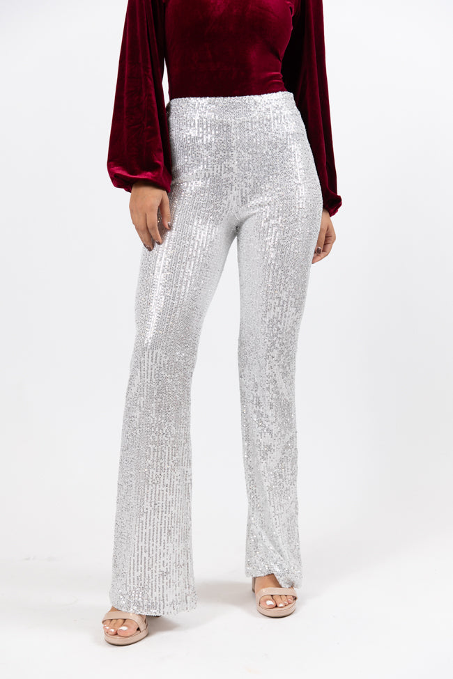 Queen of Hearts Silver Sequin Flare Pants FINAL SALE-Sunny Prom