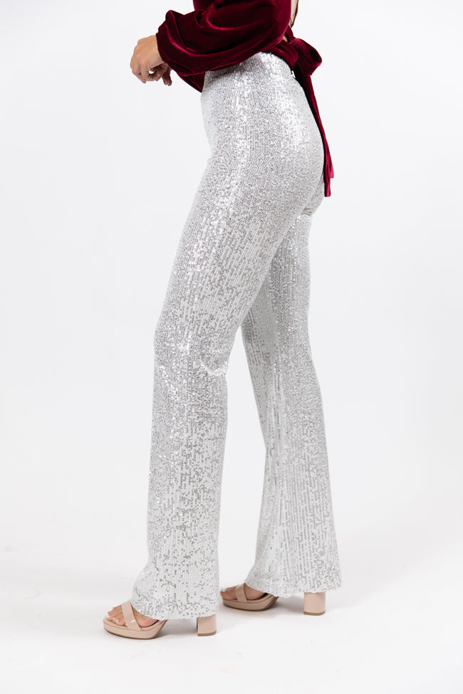 Queen of Hearts Silver Sequin Flare Pants FINAL SALE-Sunny Prom