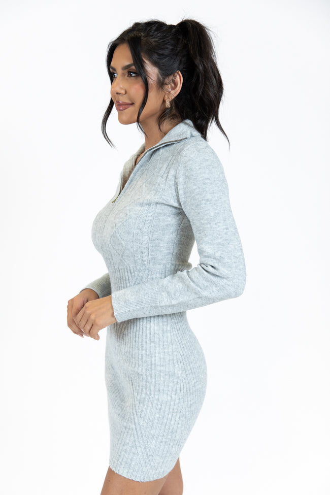 Taking Compliments Grey Quarter Zip Style Sweater Dress FINAL SALE-Sunny Prom
