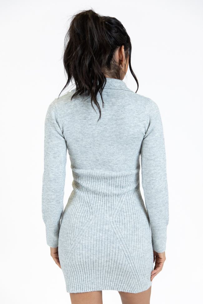 Taking Compliments Grey Quarter Zip Style Sweater Dress FINAL SALE-Sunny Prom