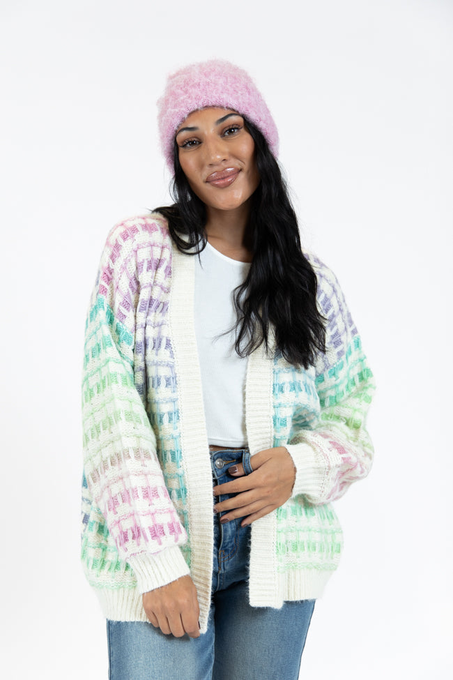 Have It All Cream Multi Color Waffle Cardigan FINAL SALE-Sunny Prom