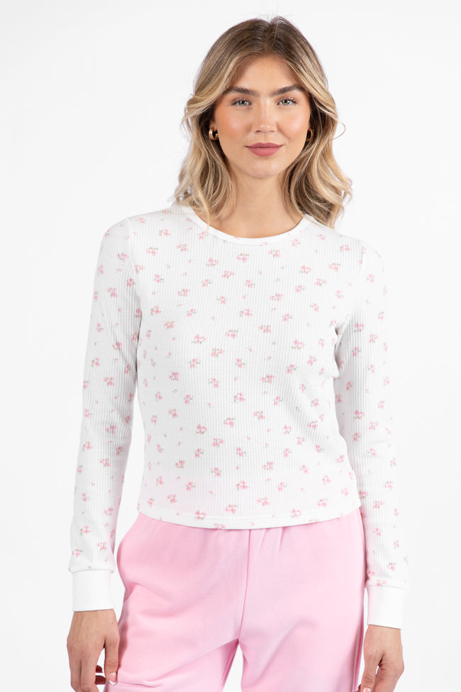 Lazy Floral Ivory and Pink Floral Print Waffle Layering Top FINAL SALE-Sunny Prom
