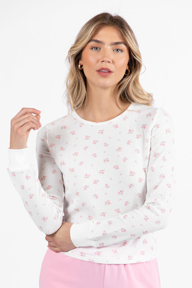 Lazy Floral Ivory and Pink Floral Print Waffle Layering Top FINAL SALE-Sunny Prom