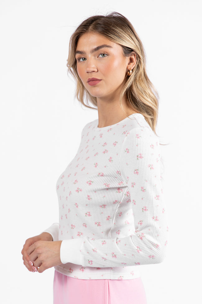 Lazy Floral Ivory and Pink Floral Print Waffle Layering Top FINAL SALE-Sunny Prom