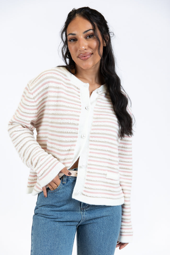 Abundant Mindset Ivory Multi Fuzzy Striped Cardigan FINAL SALE-Sunny Prom
