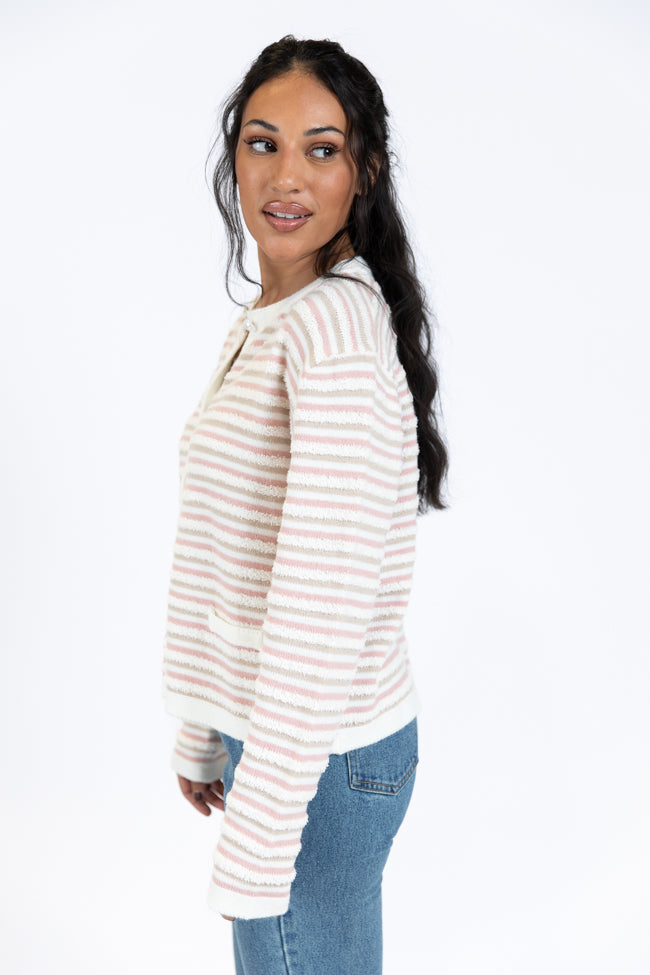Abundant Mindset Ivory Multi Fuzzy Striped Cardigan FINAL SALE-Sunny Prom