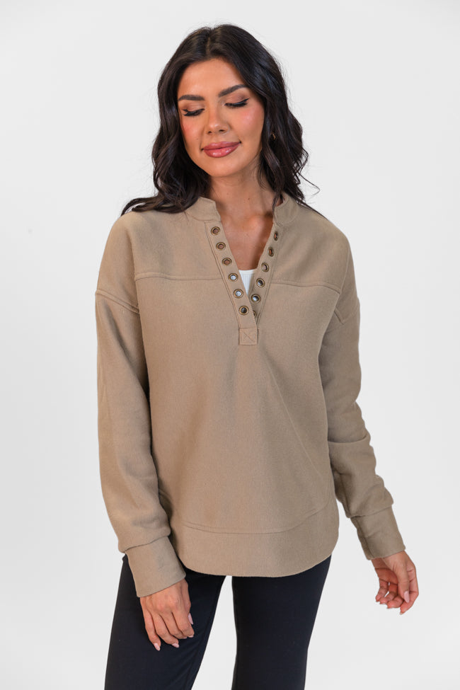 No Competition Taupe Gromet Detail Sweatshirt FINAL SALE-Sunny Prom