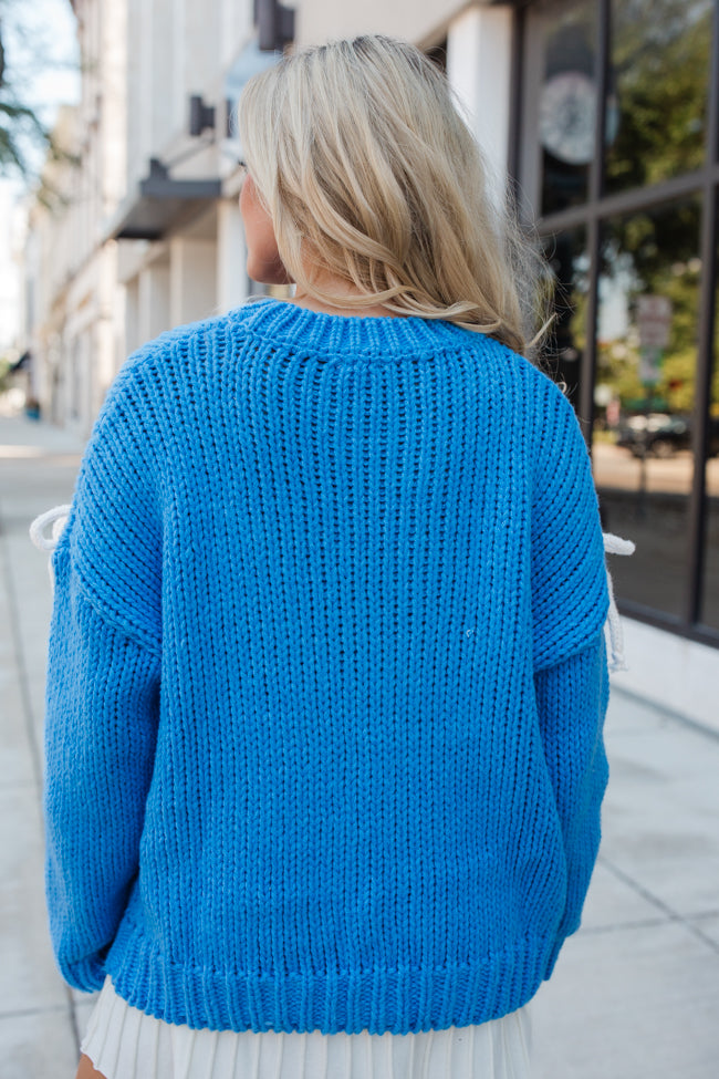 What A Doll Blue and Ivory Bow Embroidered Sweater FINAL SALE-Sunny Prom