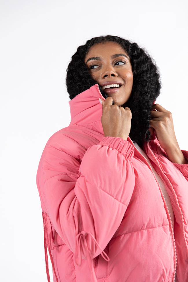 Where You'll Find Me Pink Bow Sleeve Puffer Jacket FINAL SALE-Sunny Prom