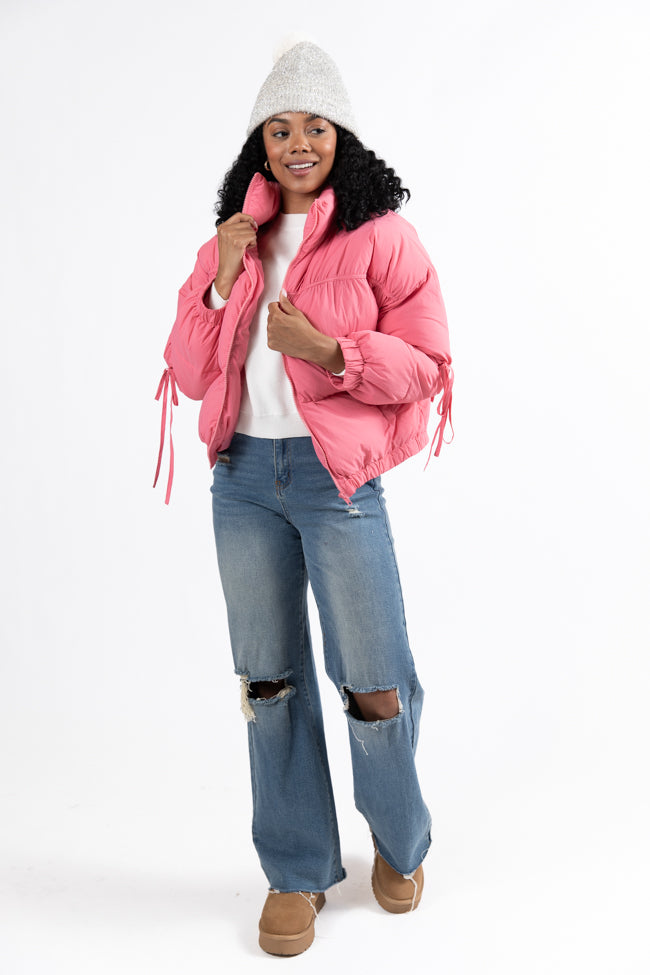 Where You'll Find Me Pink Bow Sleeve Puffer Jacket FINAL SALE-Sunny Prom