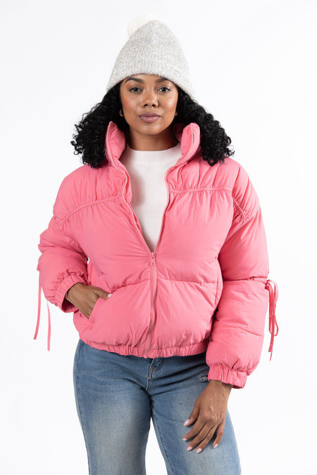 Where You'll Find Me Pink Bow Sleeve Puffer Jacket FINAL SALE-Sunny Prom