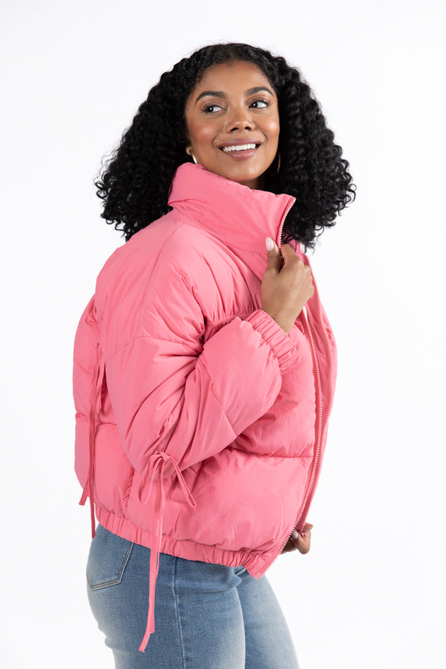 Where You'll Find Me Pink Bow Sleeve Puffer Jacket FINAL SALE-Sunny Prom