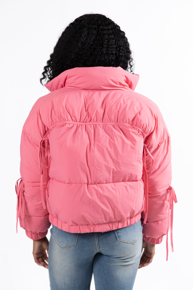 Where You'll Find Me Pink Bow Sleeve Puffer Jacket FINAL SALE-Sunny Prom