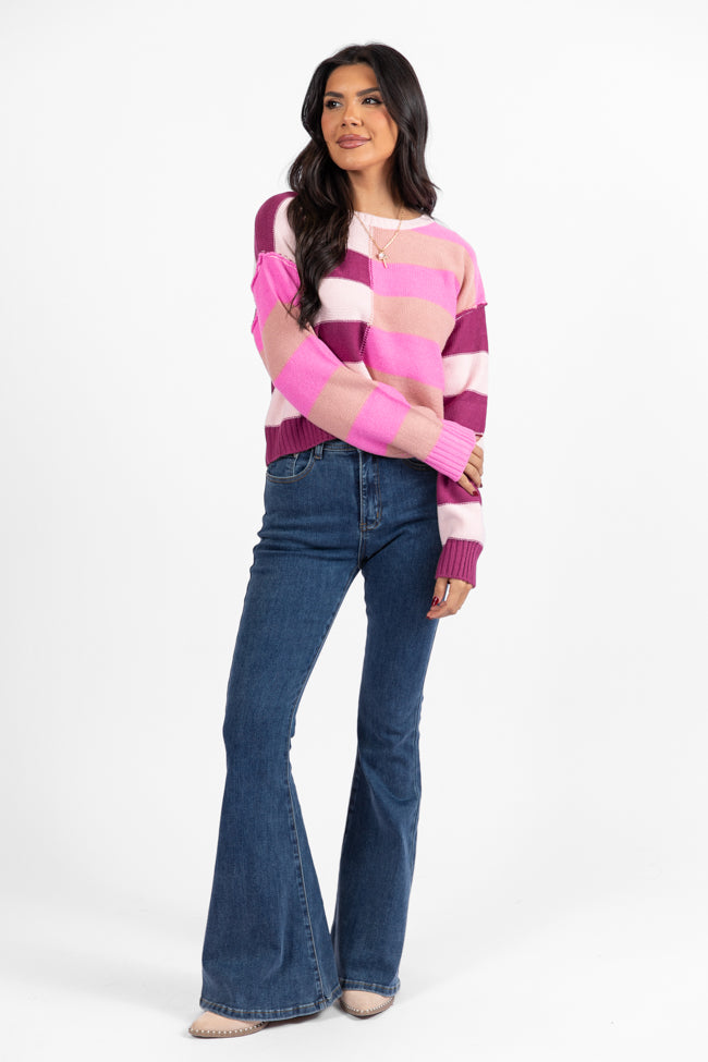 Take Your Time Pink and Berry Multi Color Block Striped Crop Sweater FINAL SALE-Sunny Prom