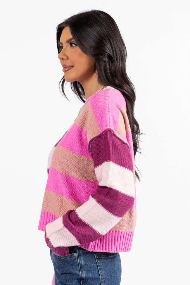 Take Your Time Pink and Berry Multi Color Block Striped Crop Sweater FINAL SALE-Sunny Prom