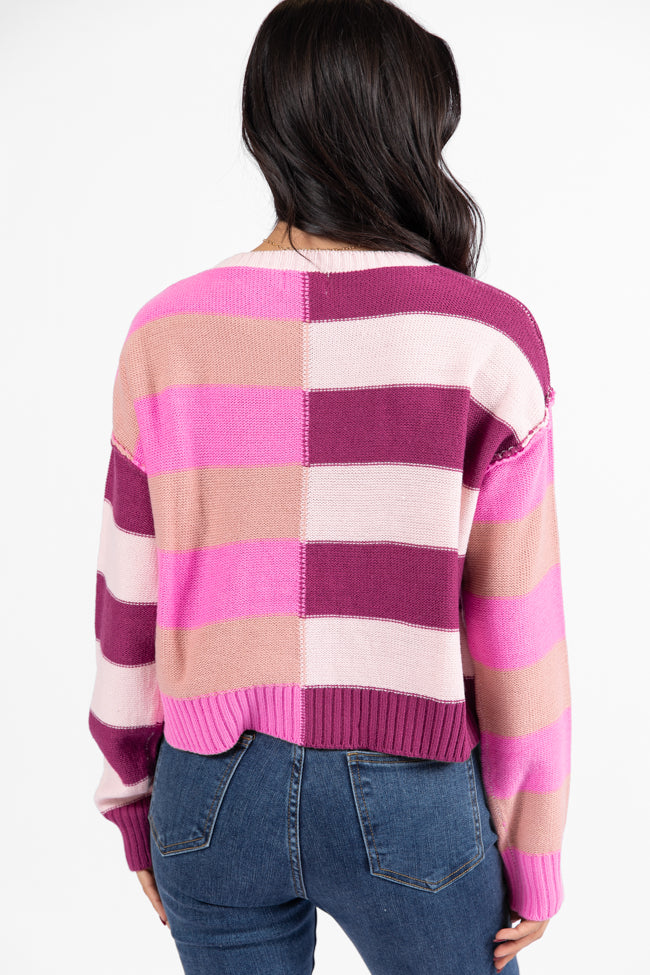 Take Your Time Pink and Berry Multi Color Block Striped Crop Sweater FINAL SALE-Sunny Prom