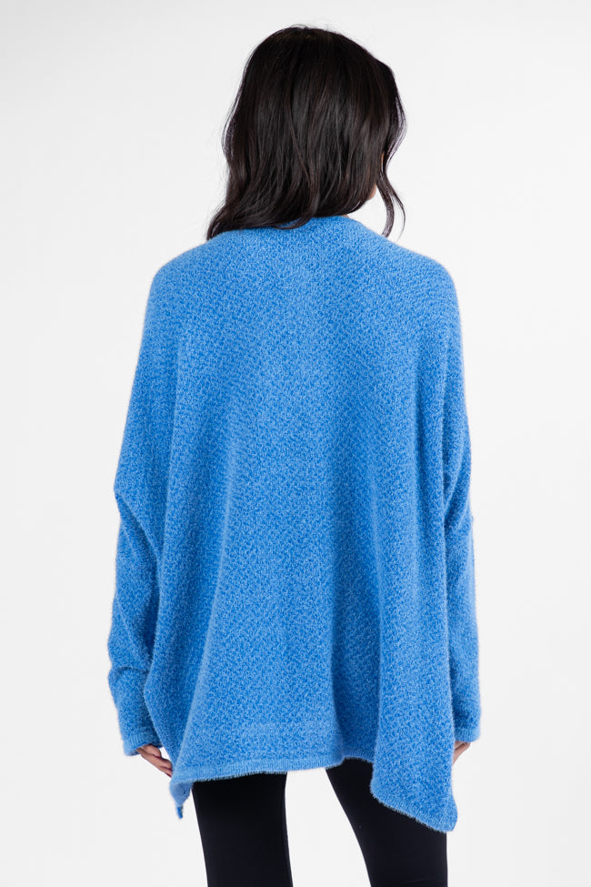 Thinking Of You Blue Fuzzy Henley Blouse FINAL SALE-Sunny Prom