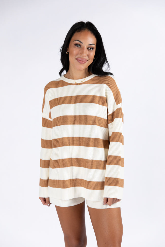 Sign Of The Times Ivory and Tan Striped Sweater Set-Sunny Prom