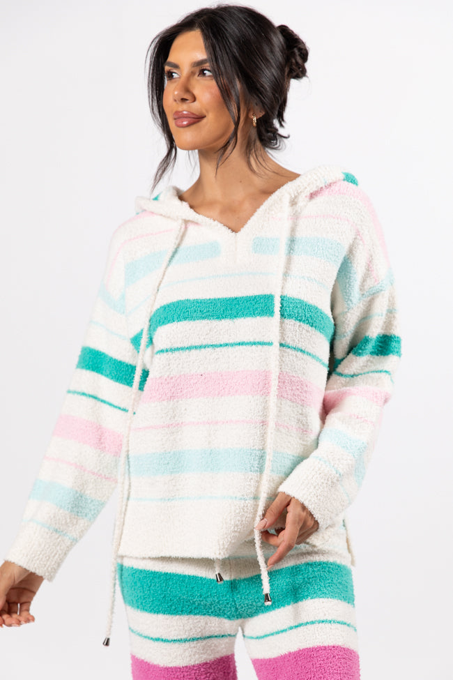 Heart On The Line Multi Striped Fuzzy Hoodie FINAL SALE-Sunny Prom