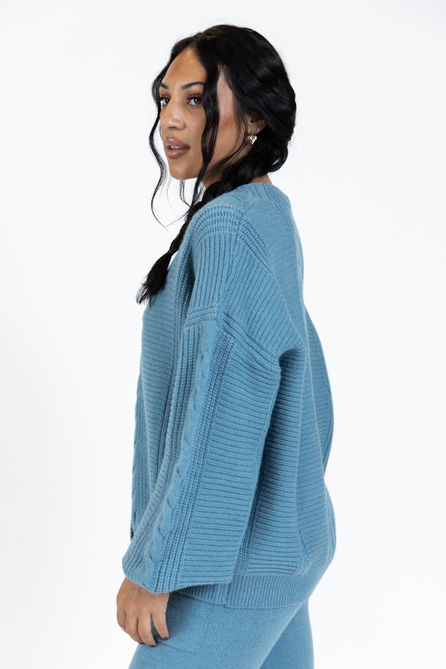 Real Karma Blue Cable Knit Cardigan FINAL SALE-Sunny Prom