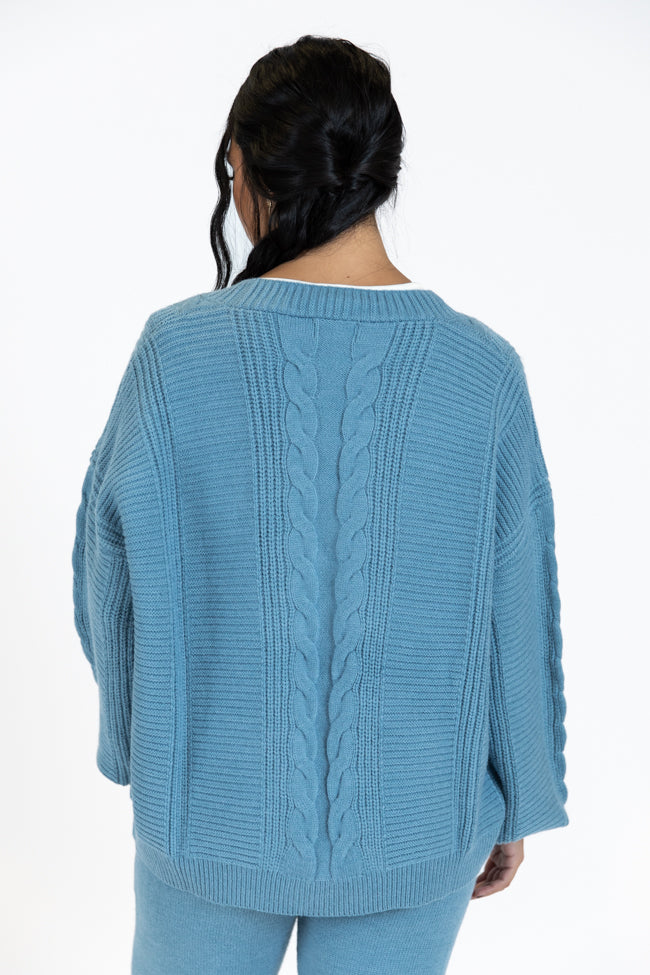 Real Karma Blue Cable Knit Cardigan FINAL SALE-Sunny Prom