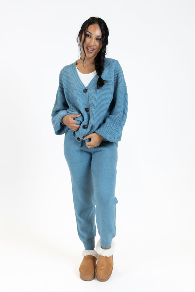 Real Karma Blue Cable Knit Cardigan FINAL SALE-Sunny Prom
