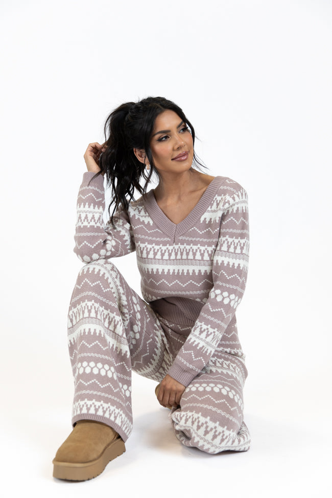 Full Of Charm Mocha and Ivory Fair Isle Lounge Set FINAL SALE-Sunny Prom