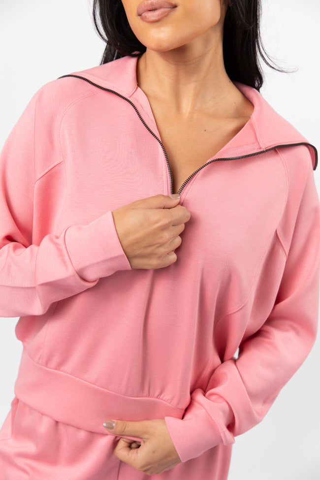 Let's Just Stay Pink Quarter Zip Knit Pullover FINAL SALE-Sunny Prom
