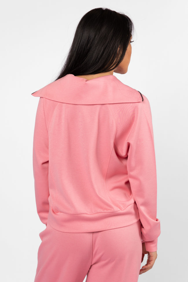 Let's Just Stay Pink Quarter Zip Knit Pullover FINAL SALE-Sunny Prom