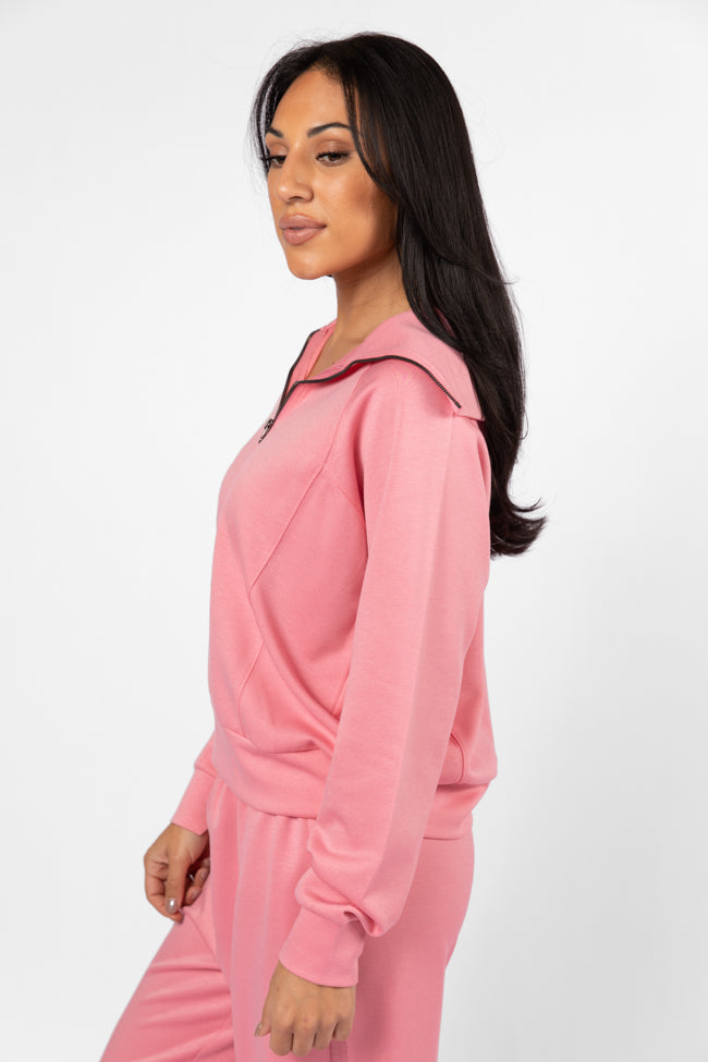 Let's Just Stay Pink Quarter Zip Knit Pullover FINAL SALE-Sunny Prom