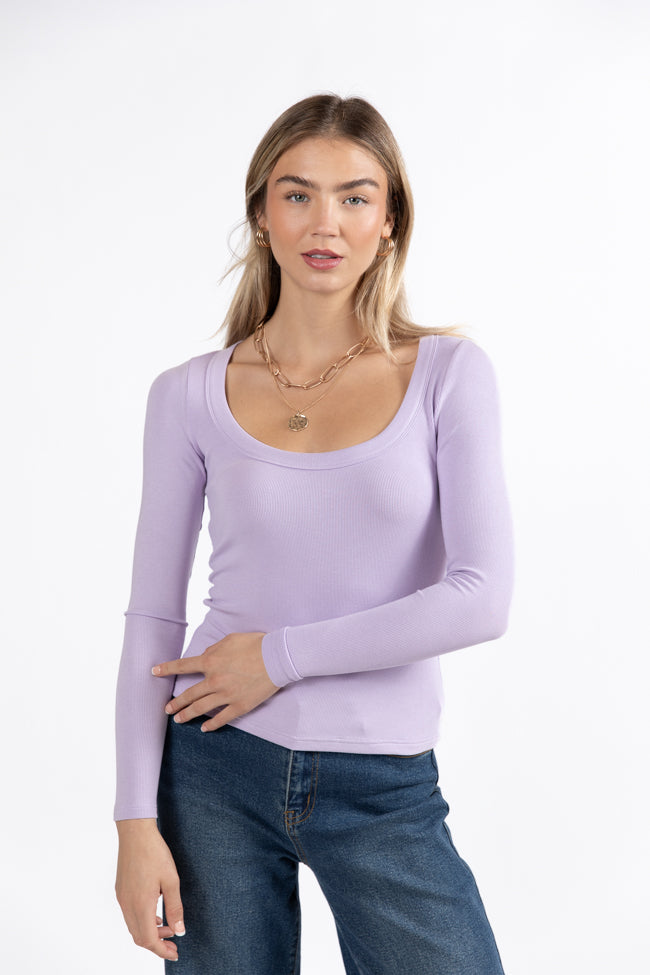 Make Your Choice Lilac Ribbed Scoop Neck Long Sleeve Tee FINAL SALE-Sunny Prom