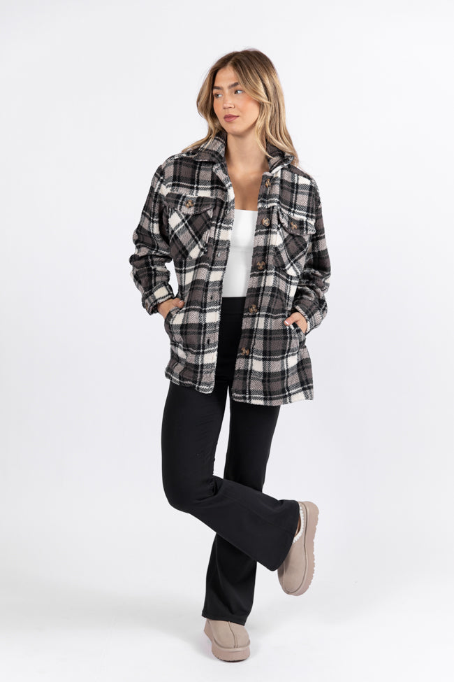 Through The Leaves Black Plaid Sherpa Shacket FINAL SALE-Sunny Prom
